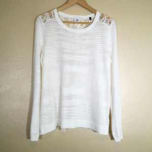 CAbi Sophia Lace Back Sweater White Long Sleeve  S